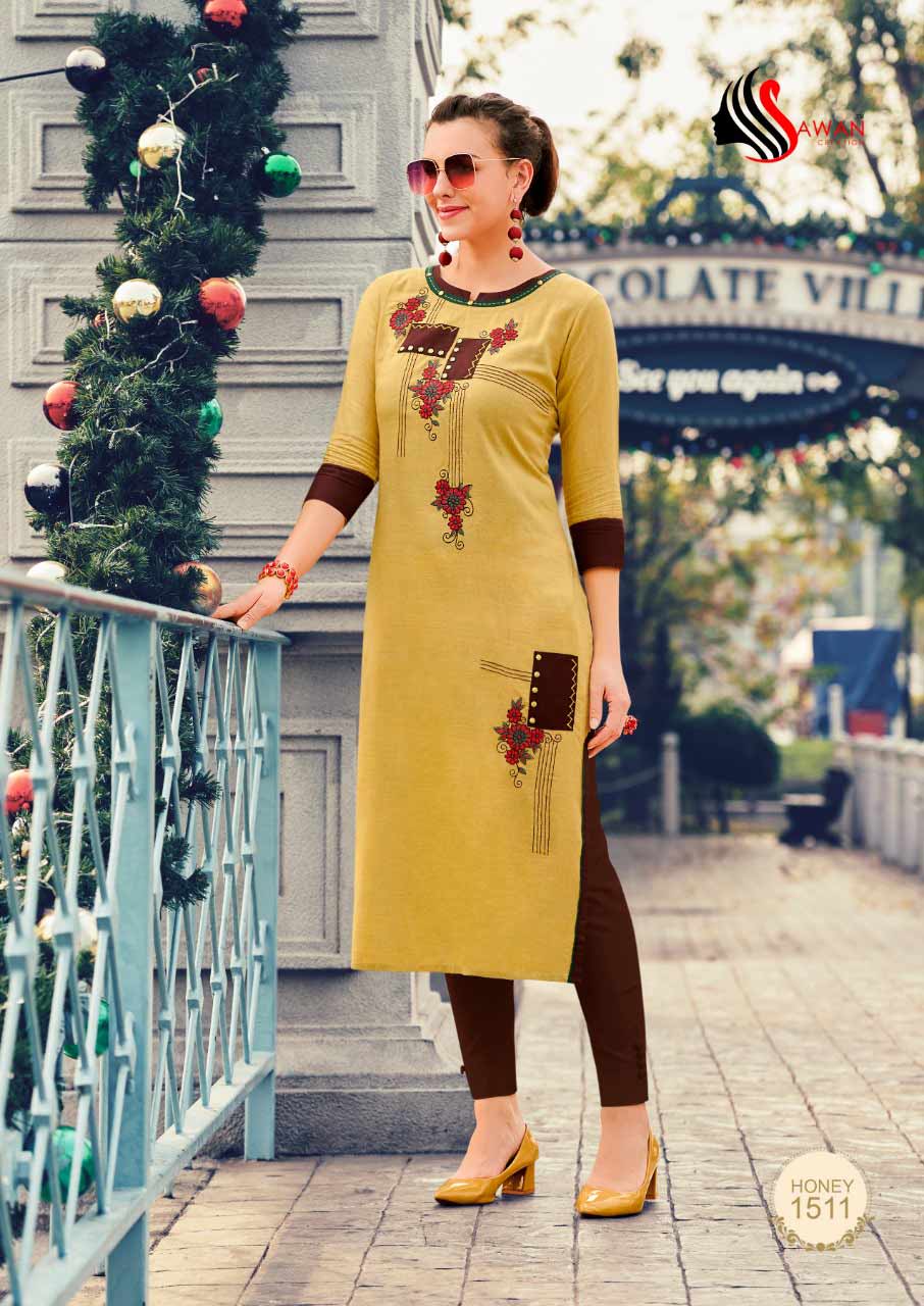 Sawan Honey Vol-15 Rayon Strips Kurti Sawan Honey Vol-15 Rayon Strips Kurti